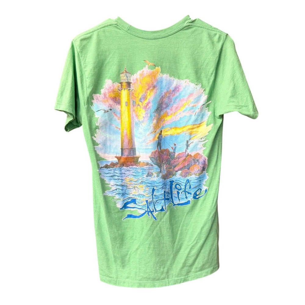 Salt Life T-Shirt Women Small Green Lighthouse Fishing Graphic Short Sleeve Tee